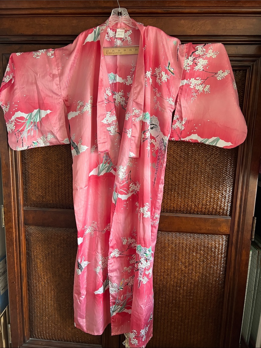 Floral Satin Kimono Robe in Pink